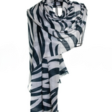 Zebra Design Baby Cashmere Shawl - Gray Black