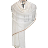 Bordered Sparge Baby Cashmere Shawl - Ivory Brown