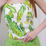 The Halterline Linen Blouse - Green Paisley