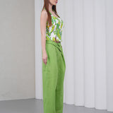 The Halterline Linen Blouse - Green Paisley