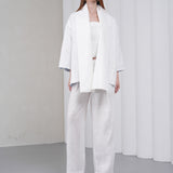 The Duality Linen Reversible Jacket - White Blue Pattern