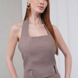 The Halterline Linen Blouse - Coffee