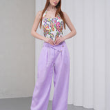 The Wrapline Linen Trouser - Lilac