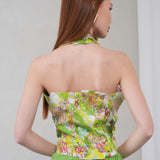 The Halterline Linen Blouse - Green Floral