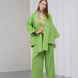 The Duality Linen Reversible Jacket - Green Floral