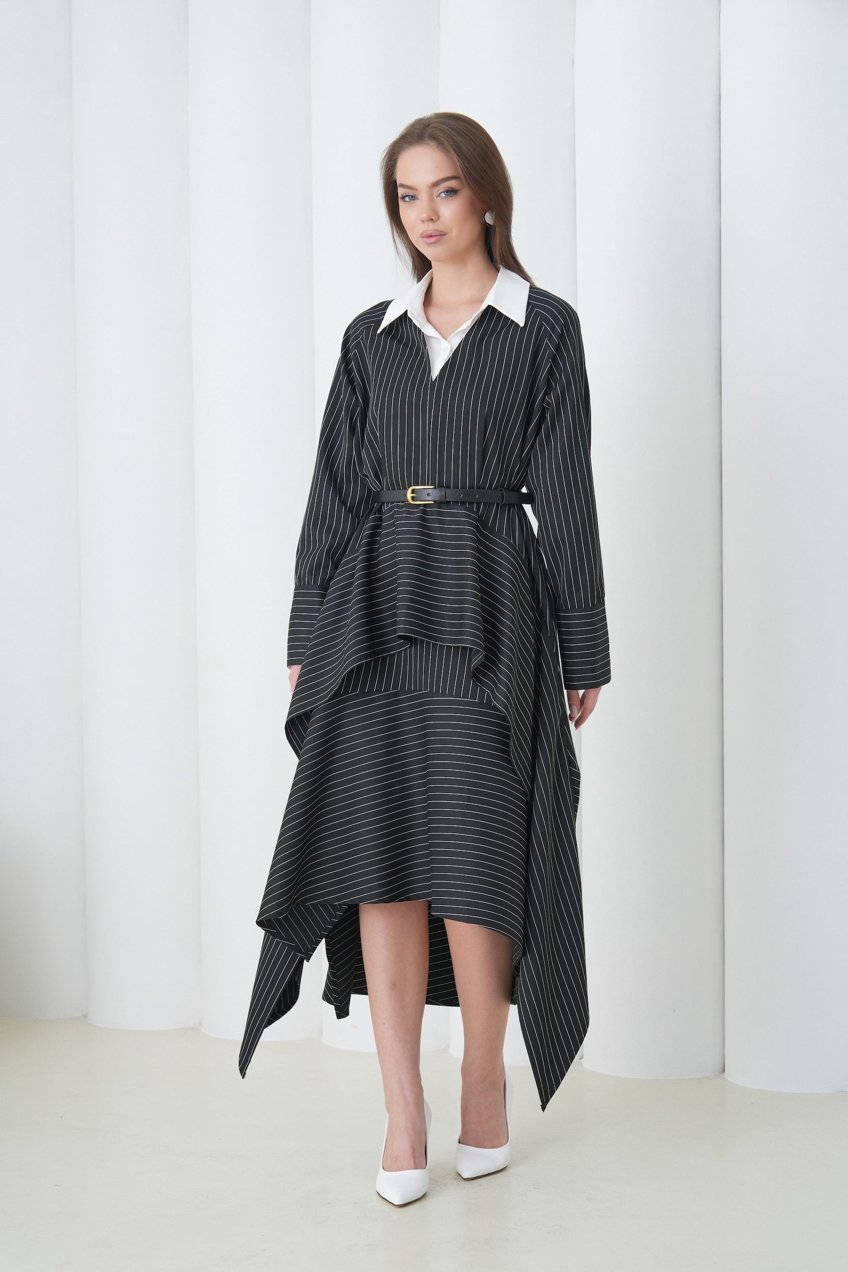 Aurelia Sculpt Dress by Lumina Eligma – luxury merino wool sculpted dress with architectural silhouette