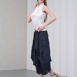 The Collar Linen Skirt - Navy