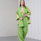 The Duality Linen Reversible Jacket - Green Floral