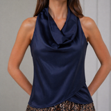 Cascade Silk Cowl Top - Navy Midnight