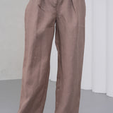 The Wrapline Linen Trouser - Coffee