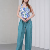 The Wrapline Linen Trouser - Teal