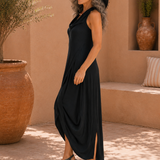 Degaje Cowl Neck Front Slit Dress - Black