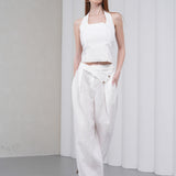 The Halterline Linen Blouse - White