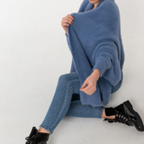 Fuzzy Poncho Shawl with Sleeves - Blue