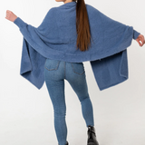 Fuzzy Poncho Shawl with Sleeves - Blue