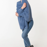 Fuzzy Poncho Shawl with Sleeves - Blue