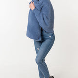 Fuzzy Poncho Shawl with Sleeves - Blue