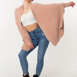 Fuzzy Poncho Shawl with Sleeves - Blush Pink