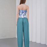 The Halterline Linen Blouse - Blue Paisley