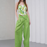 The Halterline Linen Blouse - Green Paisley