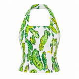 The Halterline Linen Blouse - Green Paisley
