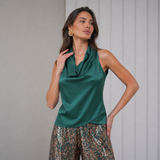 Cascade Silk Cowl Top - Emerald Green