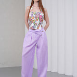 The Wrapline Linen Trouser - Lilac
