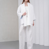 The Duality Linen Reversible Jacket - White Blue Pattern