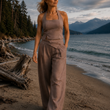 The Wrapline Linen Trouser - Coffee