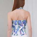 The Halterline Linen Blouse - Blue Paisley
