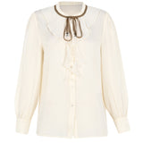 Silk Knot Ruffle Shirt - Cream Sage