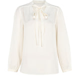 Silk Knot Ruffle Shirt - White