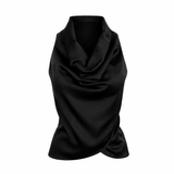 Cascade Silk Cowl Top - Black