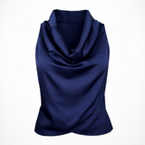 Cascade Silk Cowl Top - Navy Midnight