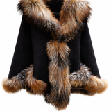 Merino Felt Racoon Fur Poncho - Black Natural