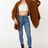 Fuzzy Poncho Shawl with Sleeves - Cinnamon