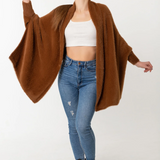 Fuzzy Poncho Shawl with Sleeves - Cinnamon