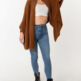 Fuzzy Poncho Shawl with Sleeves - Cinnamon