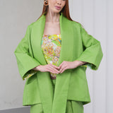 The Duality Linen Reversible Jacket - Green Floral