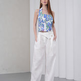 The Wrapline Linen Trouser - White