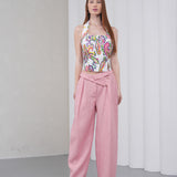 The Wrapline Linen Trouser - Pink