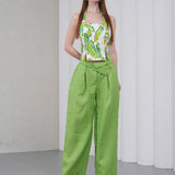 The Halterline Linen Blouse - Green Paisley