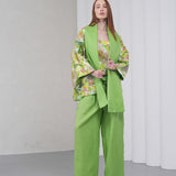 The Duality Linen Reversible Jacket - Green Floral