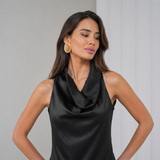 Cascade Silk Cowl Top - Black