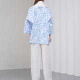 The Duality Linen Reversible Jacket - White Blue Pattern