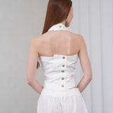 The Halterline Linen Blouse - White