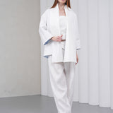 The Duality Linen Reversible Jacket - White Blue Pattern