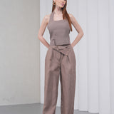 The Halterline Linen Blouse - Coffee