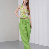 The Halterline Linen Blouse - Green Floral