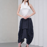 The Collar Linen Skirt - Navy